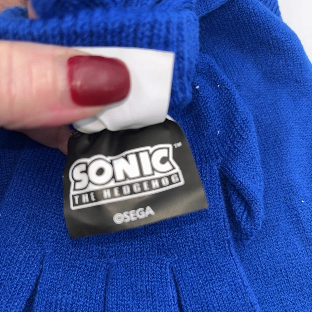 Sonic The Hedgehog Blue Kids Boys Winter Beanie Hat  Gloves Set Authentic SEGA